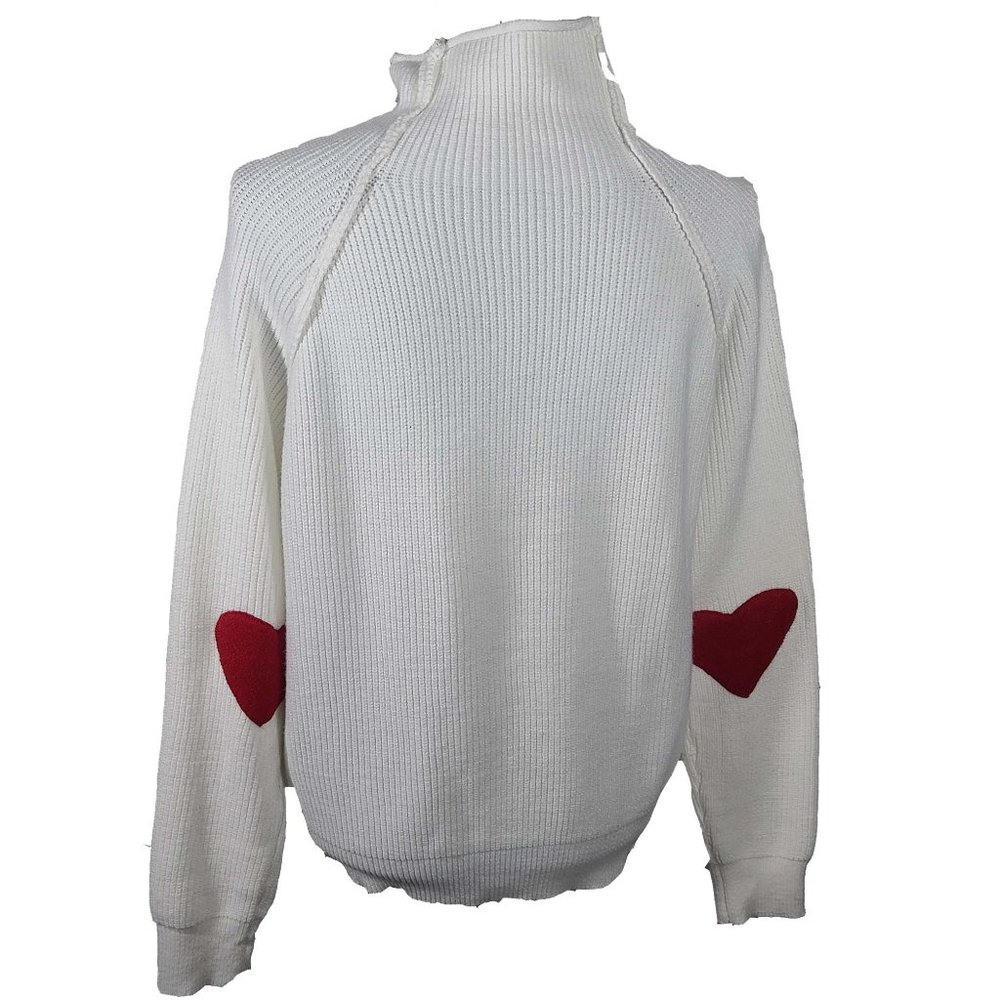 CHICWISH Women's Comfy Long Sleeve Heart Patched White Pullover Size XL - NWOT